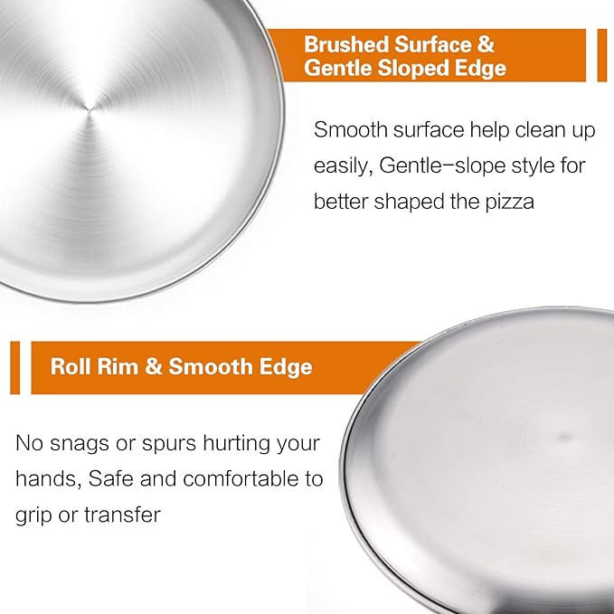 TeamFar Pizza Pan, 13.4 inch Stainless Steel Pizza Pan Set Large Pizza Oven Pans Tray for Baking Serving, Healthy & Heavy Duty, Dishwasher Safe & Easy Clean - 4 Piece