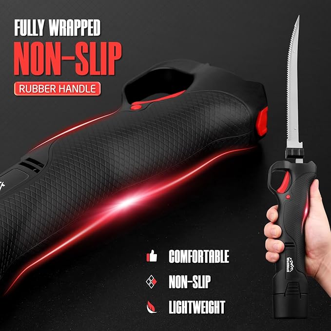 Fillet Knife - Electric Fillet Knife for Fish, Cordless Electric Knifes with Safe Lock, Non-Slip Grip Handle with 1 battery and 7"+9" blade