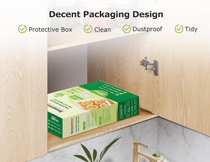 Bonsenkitchen Vacuum Sealer Bags, 20 Gallon 11" x 16"+ 80 Quart 8" x 12"+ 50 Pint 6" x 10", Commercial Grade, BPA Free, Food Sealer Bags for Vac Storage, Meal Prep or Sous Vide Cooking, VB15