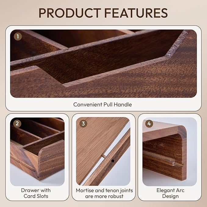 Solid Walnut Coffee Pod Organizer, 35-Capacity Coffee Drawer with Removable Dividers & Child-Safe Rounded Edges for Countertop