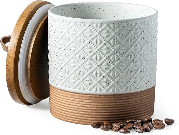 Miamolo Ceramic Jar with Lid, Coffee Canisters with Airtight Lids Kitchen Food Storage Container for Spice Loose Leaf Tea, Small Decorative Jars for Countertop Coffee Bar Accessories - White 20 fl.oz