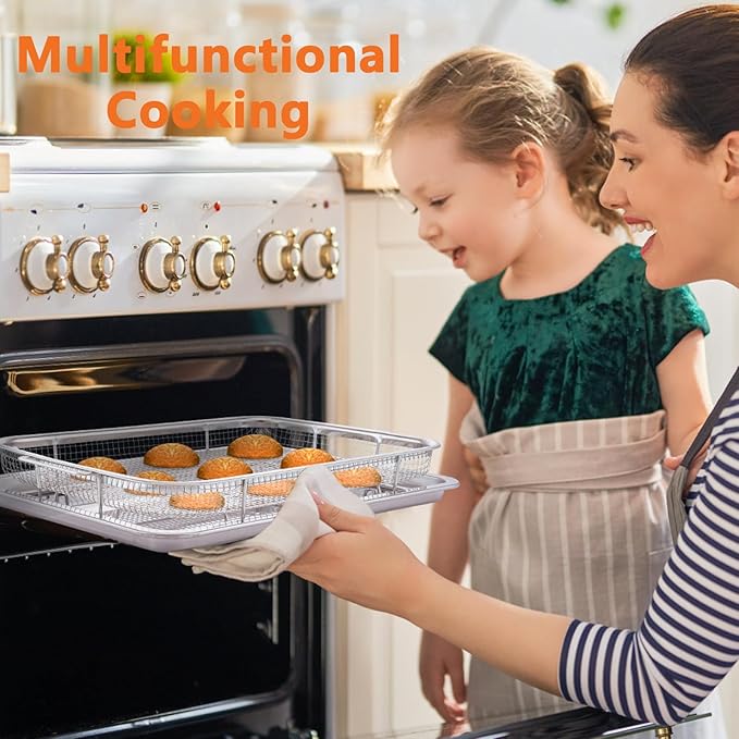 Air Fryer Basket for Oven, 15.5" x 11.6" Large Air Fryer Tray and Pan, Stainless Steel Oven Air Fryer Basket and Air Fryer Pan Rack for Cooking Baking and Broiling