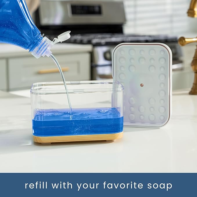S&T INC. Dish Drying Mat 18" x 30" Cream and Dish Soap Dispenser White and Bamboo Bundle