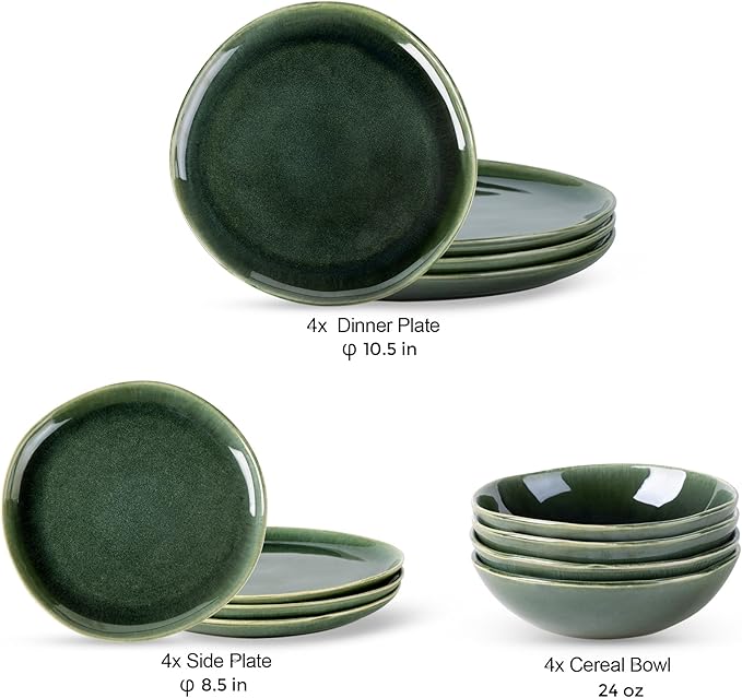 AmorArc Ceramic Dinnerware Sets,Handmade Reactive Glaze Stoneware Plates and Bowls Set,Highly Chip and Crack Resistant | Dishwasher & Microwave Safe Dishes Set,Service for 6 (18pc)