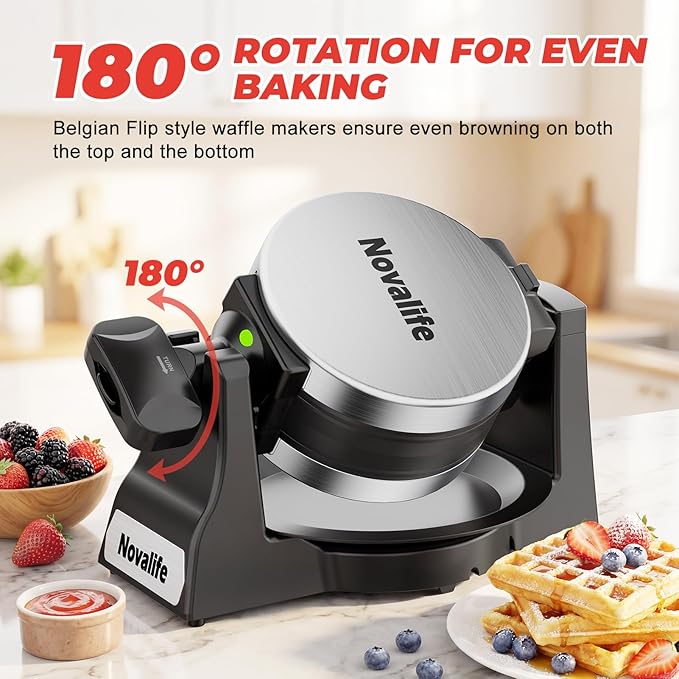 Waffle Maker, 1400W Belgian Waffle Maker, Double Waffle Iron 180° Flip, 8 Slices, Rotating & Nonstick Plates, Removable Drip Tray Easy to Clean, Locking Buckle & Cool Touch Handle, Stainless Steel