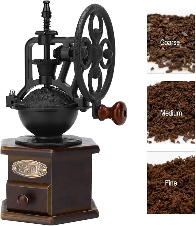 IMAVO Manual Coffee Grinder, Wooden Coffee Bean Grinder with Cast Iron Hand Crank, Antique Design, Perfect for Home,Rustic,Coffee Shop Decoration,Gift
