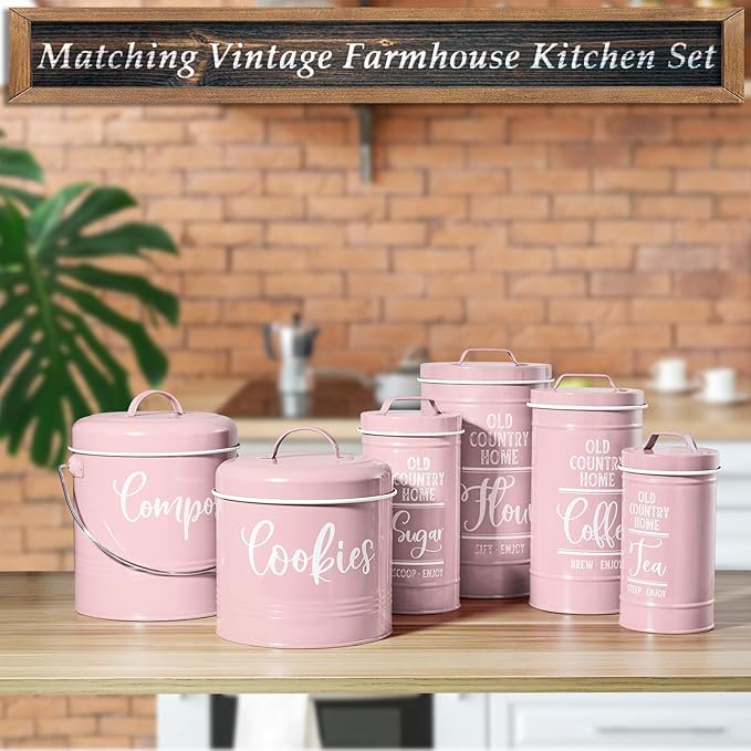 DAYYET Pink Cookie Jar for Kitchen Counter, 1 Gallon Vintage Cookie Jar with Airtight Lid, Large Food Storage Container for Candy, Cookies, Dessert, Farmhouse Kitchen Decor and Accessories