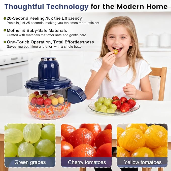 Automatic Grape Peeler Machine, Electric Garlic Peeler & Cherry Tomato Skin Remover Tool for Small Fruits, Efficient Peeling Kitchen Gadget for Home Use (Blue)