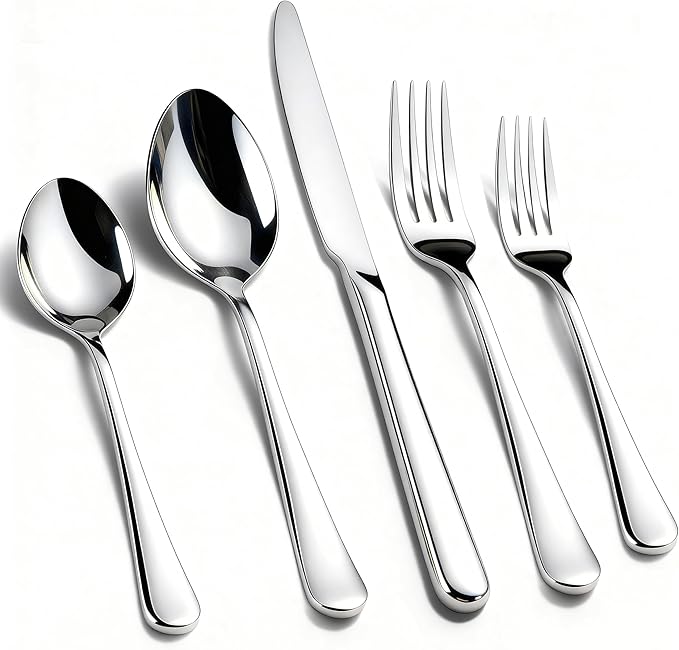 KIKCOIN 40 Pack Silverware Set for 8, Food-Grade Stainless Steel Flatware Set, Heavy Duty Mirror Polished Cutlery Utensils Set with Knives Spoons and Forks Set for Home Kitchen Restaurant Wedding