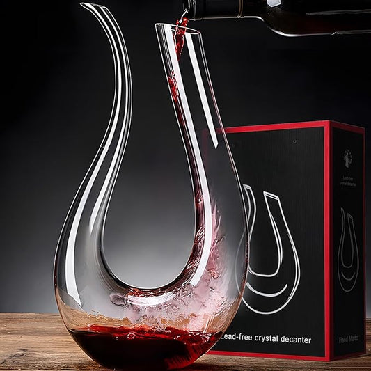 PARACITY Wine Decanter, Hand Blown Lead-Free Crystal Glass Red Wine Decanter 45oz U-Shape with Aerator for Women and Men, Wine Gifts for Christmas, Birthdays