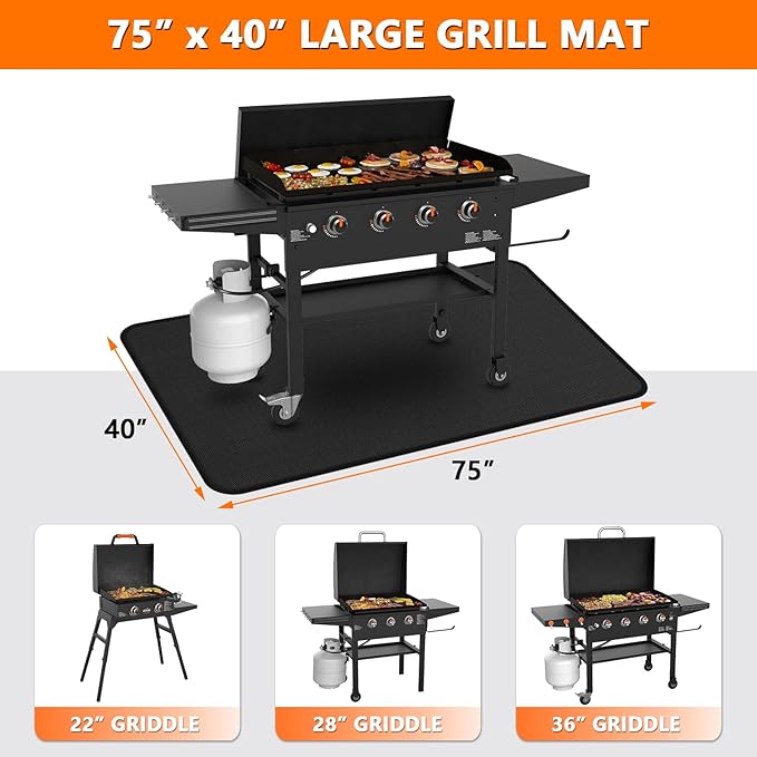 75 x 40 inch Under Grill Mats for Blackstone - Large Fireproof Grill Mat for Deck Protector, Double-Sided Waterproof Oil-Proof BBQ Floor Matt for Blackstone Griddle Accessories