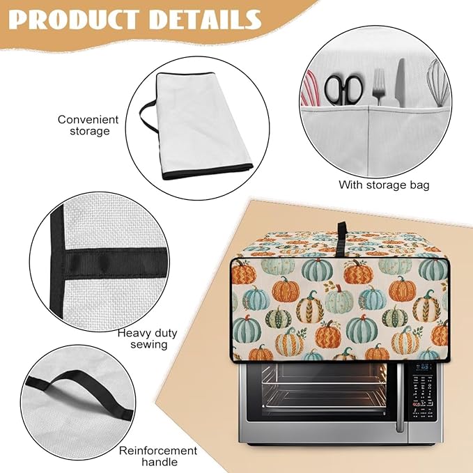 Toaster Oven Dust Cover Dustproof Smart Oven Air Fryer Microwave Cover with Side Pockets, Electric Appliance Protector for Kitchen, S, Pumpkin Pattern