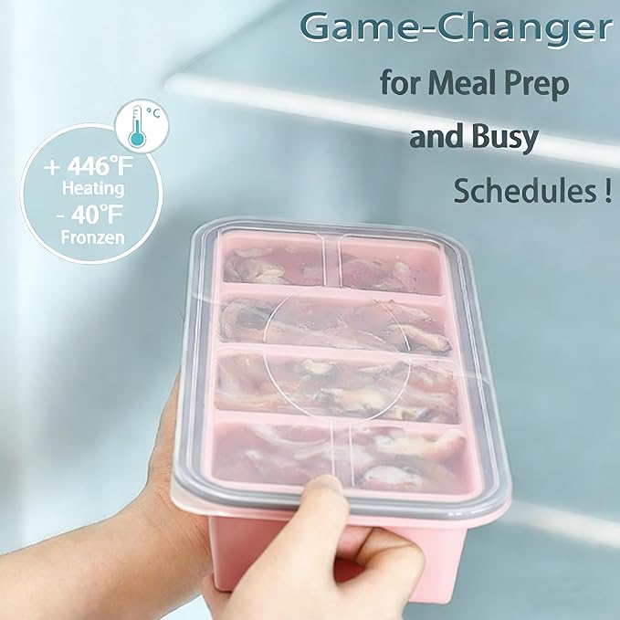Silicone Soup Freezer Molds for Food, 1/2 Cup Silicone Freezer Trays with Lid for Meal Prep、Frozen Soup、Sauce and Broth, Large Ice Cube Tray - Set of 2