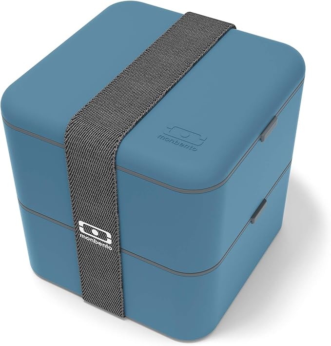 monbento - Large Bento Lunch Box MB Square Denim with 2 Compartments - 57 oz - Leakproof Lunch Box for Work/Picnic/Meal Prep - BPA Free - Microwave & Dishwasher Safe - Blue