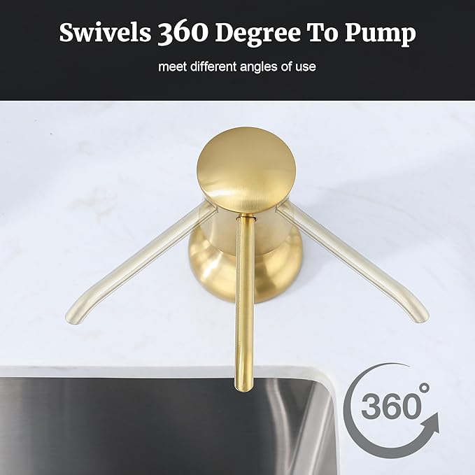Brushed Gold Sink Soap Dispenser for Kitchen Sink (Gold Brushed),Dish & Hand Liquid Soap Dispenser，Built-in & Refill from Top Type