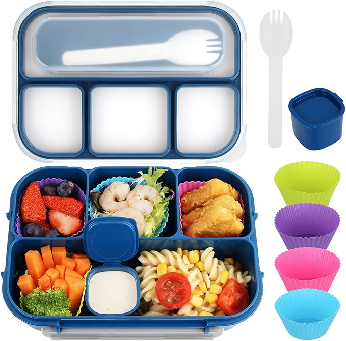 MaMix Bento Box Adult, Lunch Box Kids, Lunch Containers for Adults/Kids/Students,1300ML-4 Compartment Bento Box (blue)