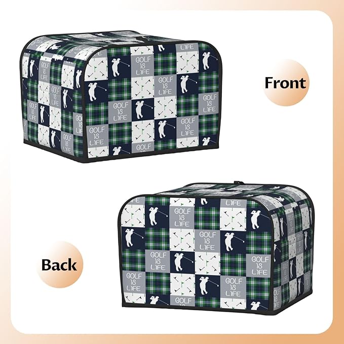 Golf Navy Patchwork Covers for Toasters 4 Slice,Cute Funny Bread Machine Cover with Handle,Washable Stain Resistant Kitchen Small Appliance Cover Dining Decor