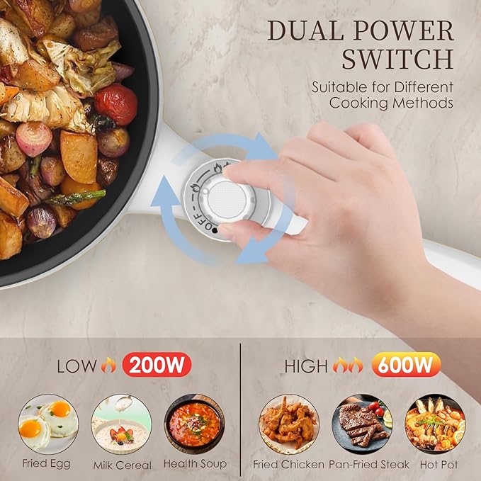 Audecook Hot Pot Electric, 1.7L Mini Electric Skillet Portable Nonstick Sauté Pan with Power Adjustment, Ramen Cooker Travel Multicooker for Steak/Soup/Egg/Oatmeal/Noodles