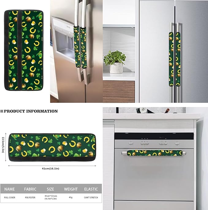 St. Patrick's Day Refrigerator Door Handle Covers Set of 6, Irish Holiday Beer Party Saint Patrick's Day Decor Kitchen Appliance Gloves for Fridge Dishwashers Microwave, Green