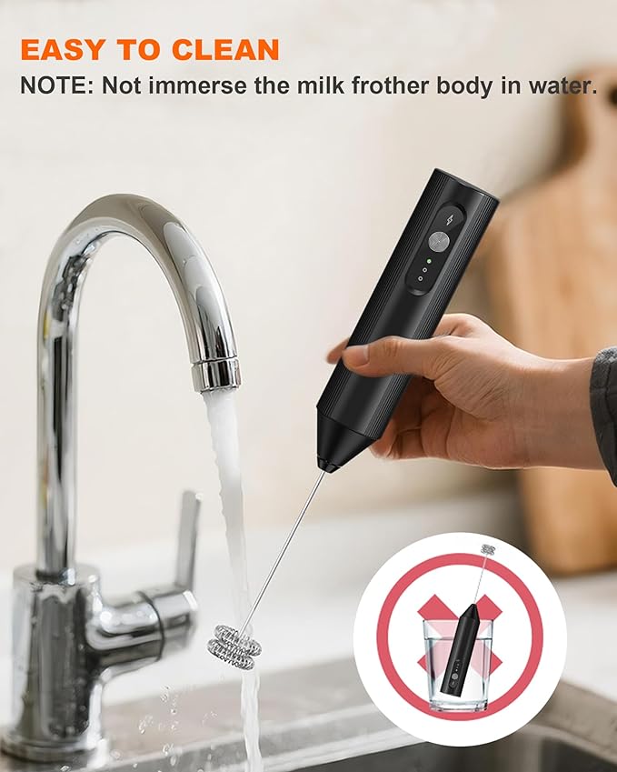 3-Speed Rechargeable Milk Frother with Cover, Dual Coil Whisk Coffee Frother Handheld - Portable Hand Frother Wand for Coffee Matcha Cappuccino & Hot Chocolate, Kitchen Gift, Black