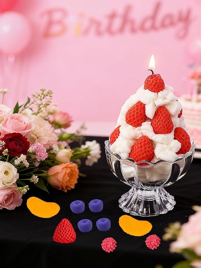 Fruit Shaped Silicone Molds, 3D Strawberry Orange Raspberry Blueberry Fondant Mold, Fruit Mold for Candy Jelly Cake Decor Soap Resin DIY Baking Tool for Parties & Gifts (4 Fruit)