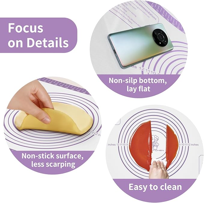 Non Stick Silicone Pastry Mat for Dough Rolling, Extra Large Silicone Baking Mat with Measurements, Baking sheet for Cookies Fondant Pie Crust, Purple 28X20 INCH
