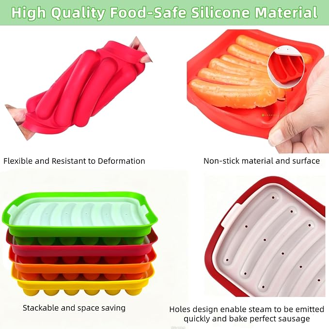 2 Pcs Silicone Sausage Mold with a Set of Silicone Brush Spatula and 25x Pastry Bags,Non-Stick Hot Dog Bun Pan,DIY Handmade Ham Sausage,Hot Dogs Baking Mold for Children's Food with Lid(Yellow/2)