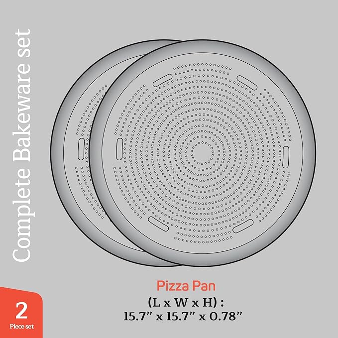 Emporio Kitchen Non-Stick Pizza Pan 2 Pack – 16 Inch Round Carbon Steel Pizza Tray with Perforated Holes, PFOAPFOSPTFE-Free, Dishwasher & Oven Safe Up To 450°F, Durable Nonstick Gray Marble Coating