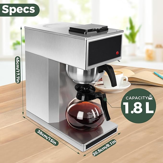 YUANHAO Commercial Coffee Maker 12-Cup with Dual Warmers, Pourover Stainless Steel Coffee Brewer Machine-120V, Compact Drip Coffee Maker for Office, Church, Break Room, Event Use