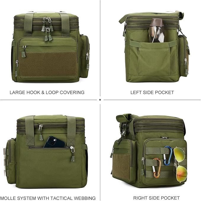 Gafetrey Large Tactical Lunch Box for Men, Insulated Lunch Bag Adult, Thermal Lunchbox Leakproof Waterproof Cooler Bag, Dual Compartment Lunch tote, Large Lunch Pail for Office Camping (Green)24L