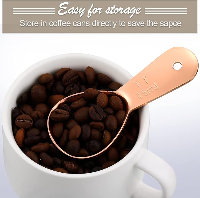 Patelai 3 Pieces Coffee Scoop Tablespoon Measuring Spoons Stainless Steel Coffee Scoops Short Handle Tablespoon for Tea Sugar Kitchen Gifts(15 ml,Rose Gold)