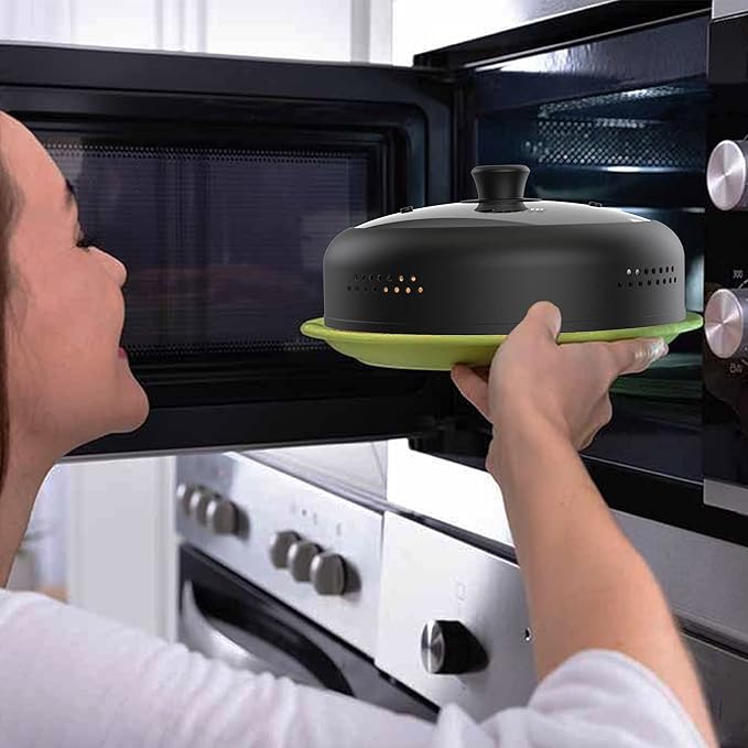 Microwave Cover for Food, Silicone and Glass Splatter Guard Lid for 6–7–8–9-10-10.5 inch Plates & Bowls. By EZY ACTIVE