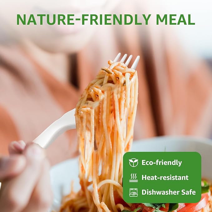 450 Counts Compostable Forks Spoons Knives Set Disposable Forks Utensils Heavy Duty Knives Silverware Eco Friendly Flatware for Party Camping Picnics White forks spoons and knives set
