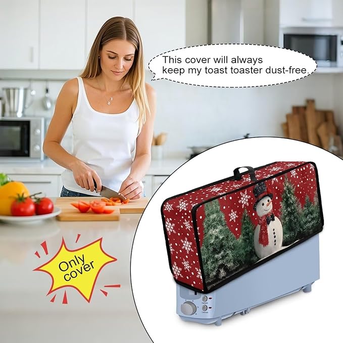 Christmas Snowman Toaster Cover 2 Slice Red Xmas Party Slim 2 Slice Toaster Cover Easy to Fold and Carry, Heat-Resistant Dustproof Kitchen Appliance Protector