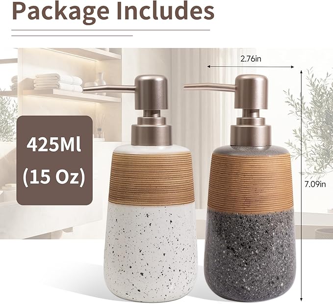 Ceramic Hand Soap Dispenser, 15 Oz Liquid Soap Dispenser for Bathroom Countertop Dish Soap Dispenser for Kitchen Sink, Bathroom Lotion Bottle Dispensers Farmhouse Kitchen Decor, White