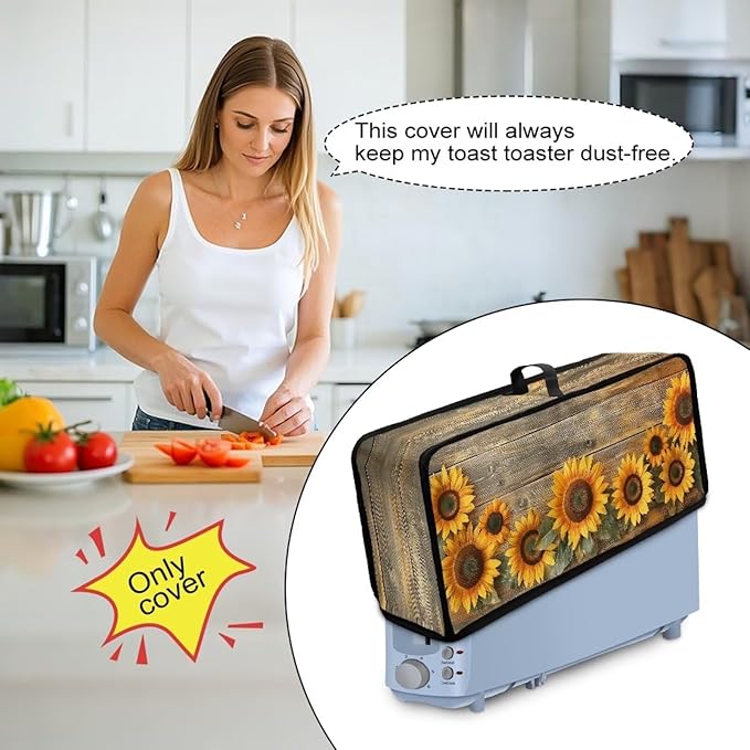 2 Slice Slim Toaster Cover Sunflower Wooden Toaster Cover Easy to Fold and Store Dust-proof Kitchen Appliance Protector Universal Fit