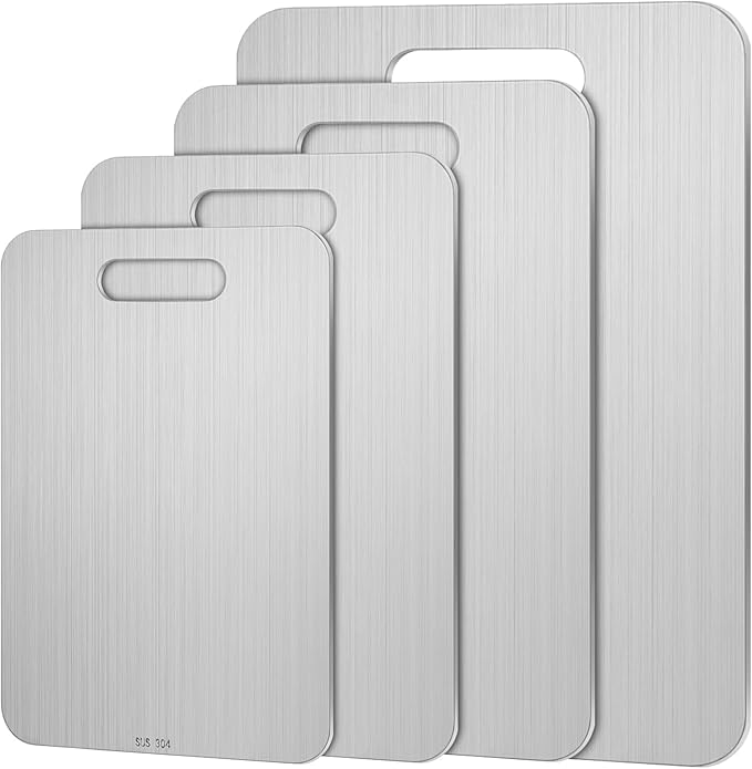 4 Pcs Stainless Steel Cutting Board for Kitchen 304 Steel Chopping Dishwasher Safe Metal Cutting Board Set for Kitchen Meat Fruit Vegetable (15.4''x11'',13.4"x9",11.8"x7.9",9.5"x6")
