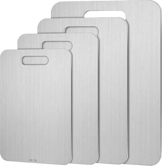 4 Pcs Stainless Steel Cutting Board for Kitchen 304 Steel Chopping Dishwasher Safe Metal Cutting Board Set for Kitchen Meat Fruit Vegetable (15.4''x11'',13.4"x9",11.8"x7.9",9.5"x6")
