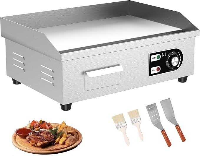 18’’ Commercial Electric Griddle - Electric Cast Iron Griddle w/Stainless Steel Material and Non-Stick, 110V Commercial Griddle w/ 1/2" Thick Iron Cooking Plate for Indoor and Restaurant