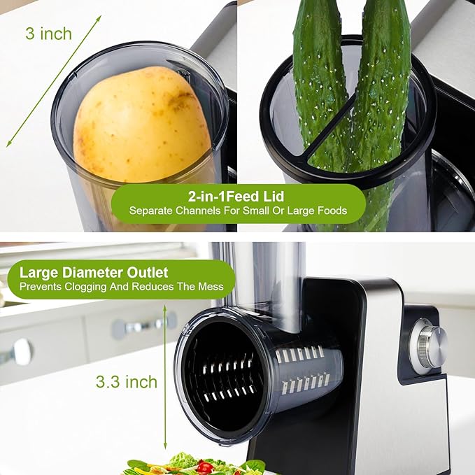 Upgraded 300W Electric Cheese Grater with 7 Stainless Steel Blades, Cheese Shredder Electric for Slicing, Shredding & Grinding Vegetables, Fruits and Nuts,Easy One-Touch Control