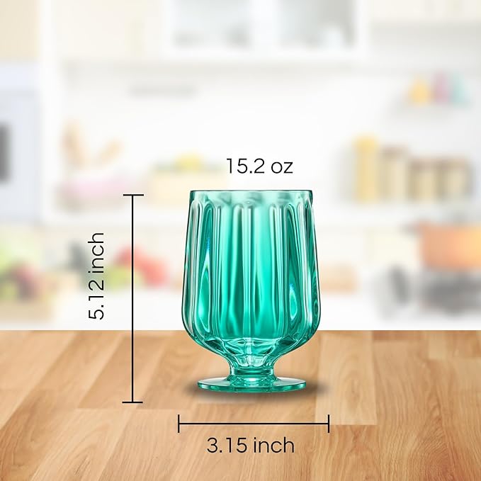 15oz Unbreakable Premium Drinking Glasses Set of 4 - Super Grade Acrylic Plastic - Perfect for Gifts - European Style Tritan Shatterproof BPA-free Reusable Glassware Dishwasher-Safe, Indoor & Outdoor