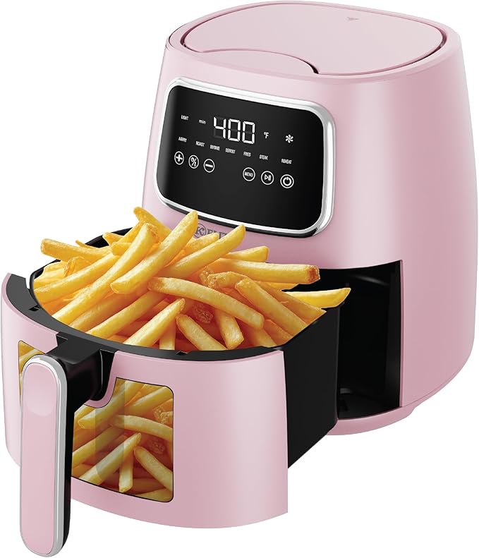 Kitchen Elite 5.5 Qt. Digital Air Fryer, Countertop Cooker with LED Screen, Presets for Air Fry, Roast, Dehydrate, Defrost and Reheat, Pink