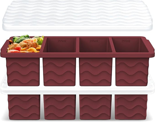 Doasuwish Silicone Freezer Tray for Soup with Lid – 1-Cup Soup Container Style Ice Cube Trays for Freezer, Meal Prep & Food Storage, Freeze 250mL/125mL Portions – 2 Pack