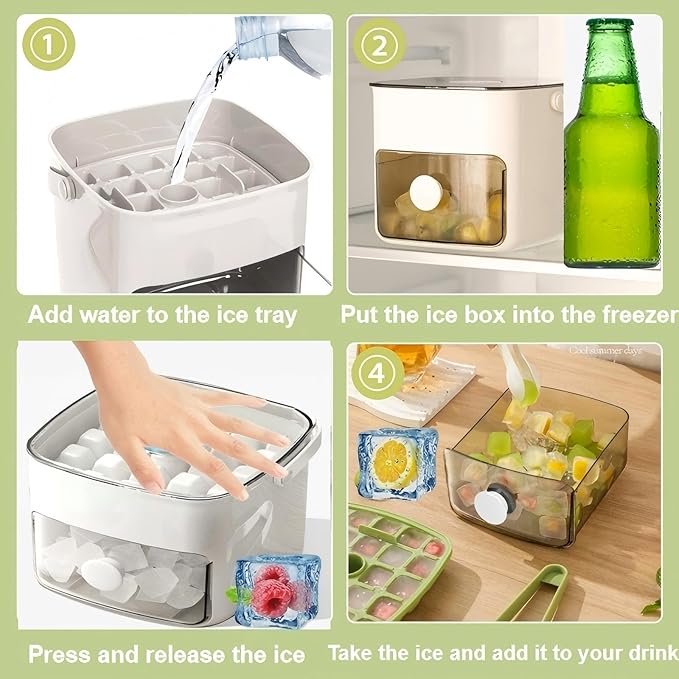 2 Pcs Ice Cube Tray with Lid & Bin