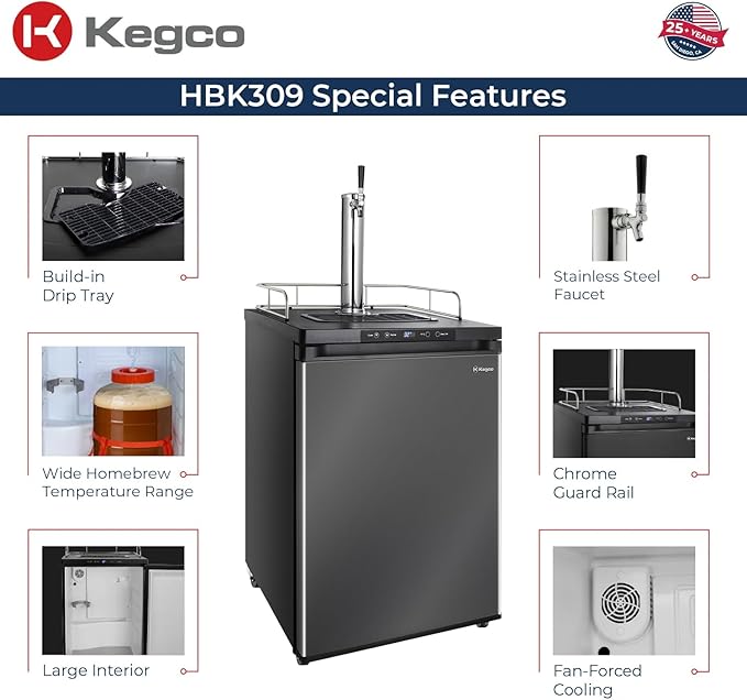Kegco HBK309X-1 Keg Dispenser, 1 faucet without keg Black Stainless Steel