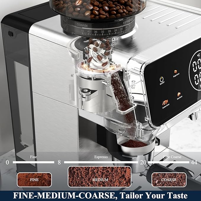 CM1620 Espresso Machine with Built-in Burr Grinder, 20 Bar Bean-to-Cup Espresso Maker with 44 Grind Settings & Steam Wand, Touchscreen Coffee Machine for Latte, Cappuccino & Iced Coffee