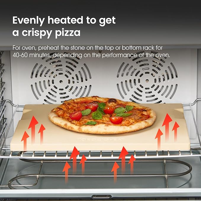 Large Pizza Stone, 20"x13.5" Rectangular Pizza Stone for Oven Grill BBQ, Baking Stone for Pizza Bread with Unique Built-in 4 Handles Design