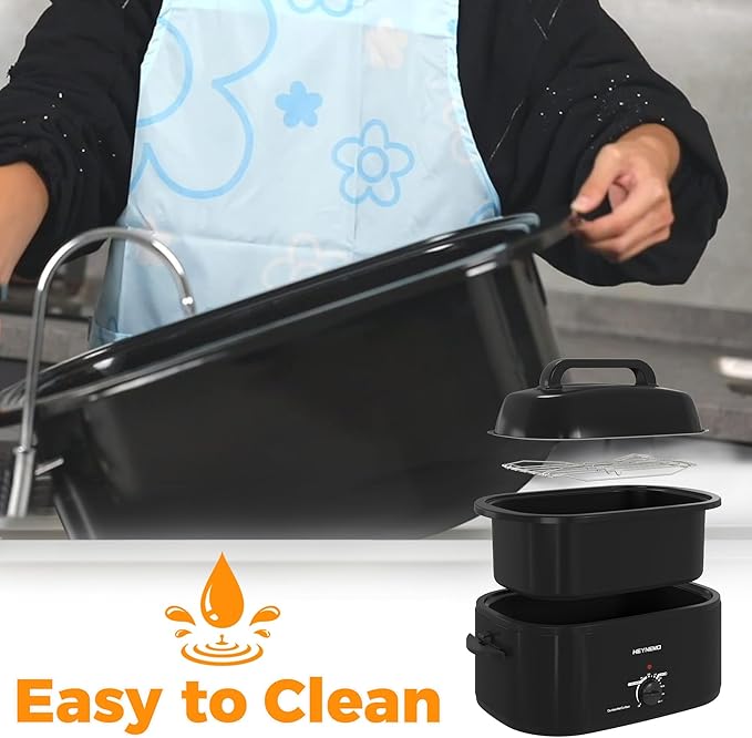 20Qt Roaster Oven Buffet with Self-Basting Lid, 1450W Stainless Steel Electric Turkey Roaster Oven with Cool-Touch Handles, Removable Pan and Rack, Black