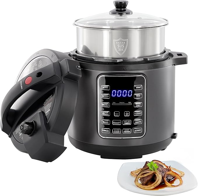 MegaChef 6 Quart 11-in-1 Electric Pressure Cooker, Multi-Cooker with Stainless Steel Crock, 11 Preset Functions