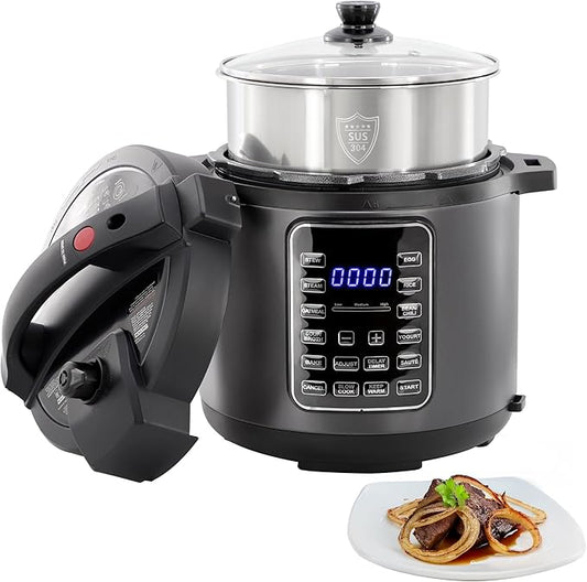 MegaChef 6 Quart 11-in-1 Electric Pressure Cooker, Multi-Cooker with Stainless Steel Crock, 11 Preset Functions